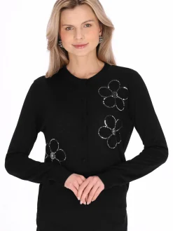 Usha Damen Strickjacke in schwarz - Ausschnitt: Rundhals