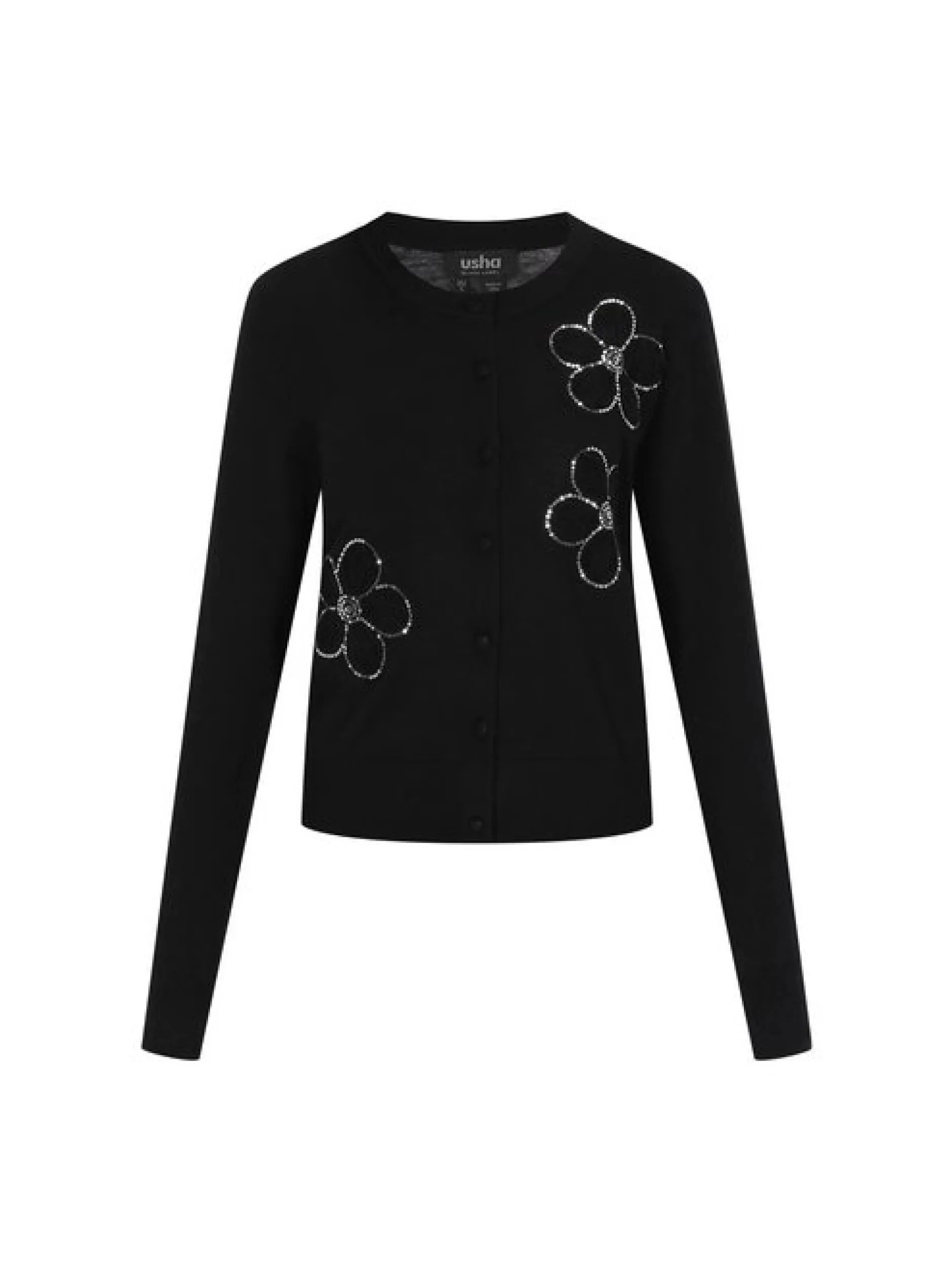 Usha Damen Strickjacke in schwarz - Ausschnitt: Rundhals