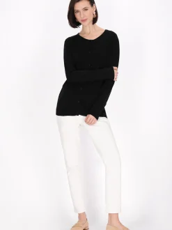 Usha Damen Strickjacke in schwarz - Ausschnitt: Rundhals