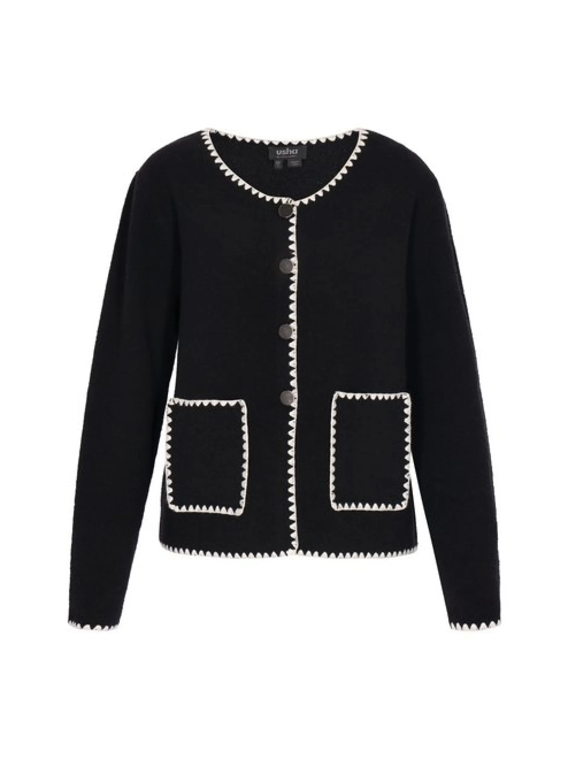 Usha Damen Strickjacke in schwarz - Ausschnitt: Rundhals