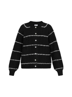 Usha Damen Strickjacke in schwarz - Ausschnitt: Rundhals