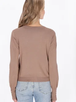 Usha Damen Strickjacke in taupe - Ausschnitt: Rundhals