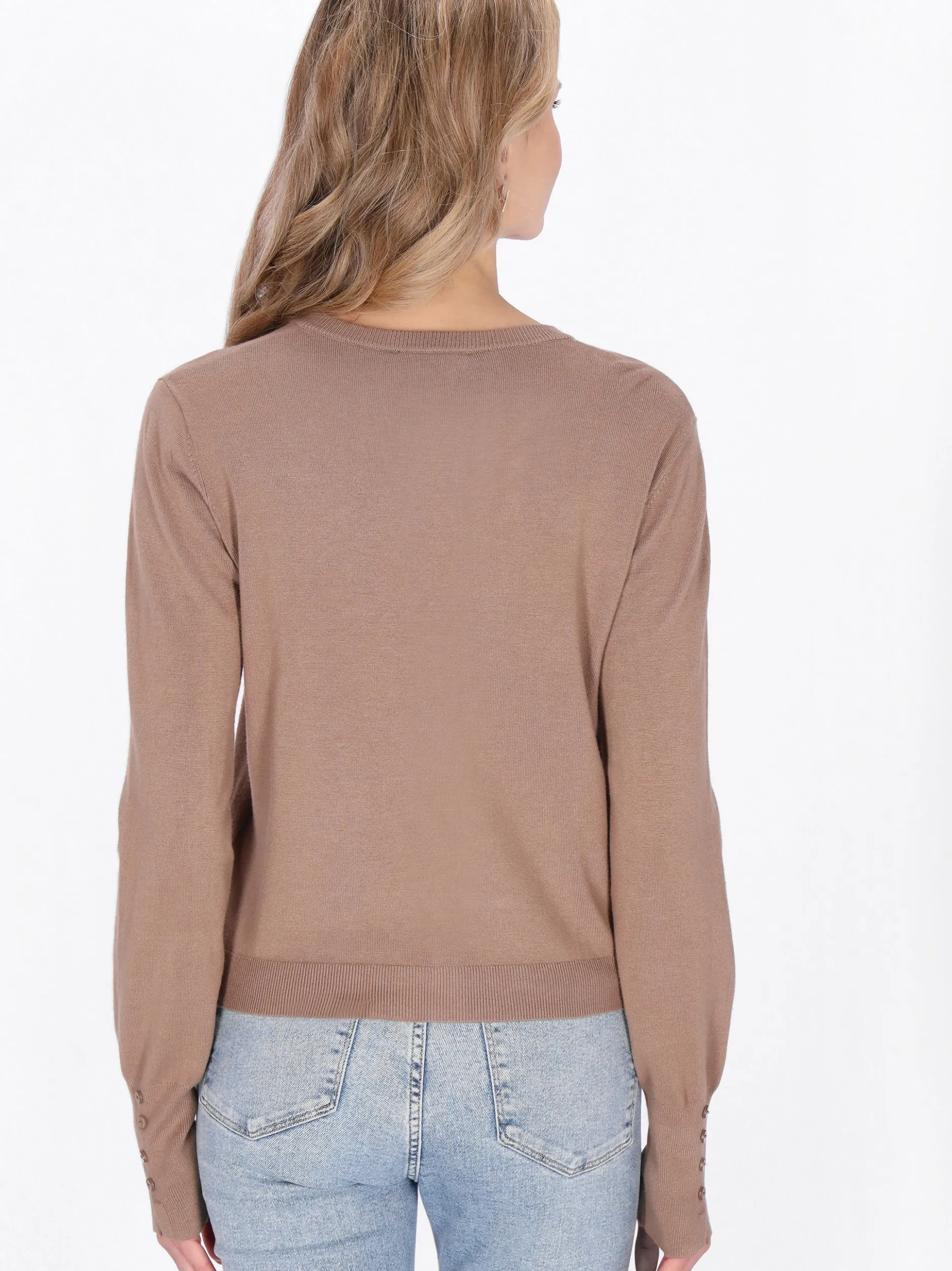 Usha Damen Strickjacke in taupe - Ausschnitt: Rundhals