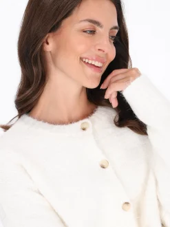 Usha Damen Strickjacke in weiß - Ausschnitt: Rundhals