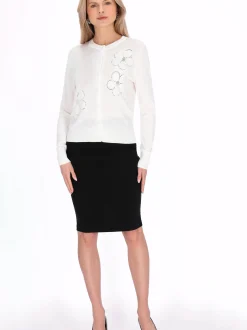 Usha Damen Strickjacke in weiß - Ausschnitt: Rundhals
