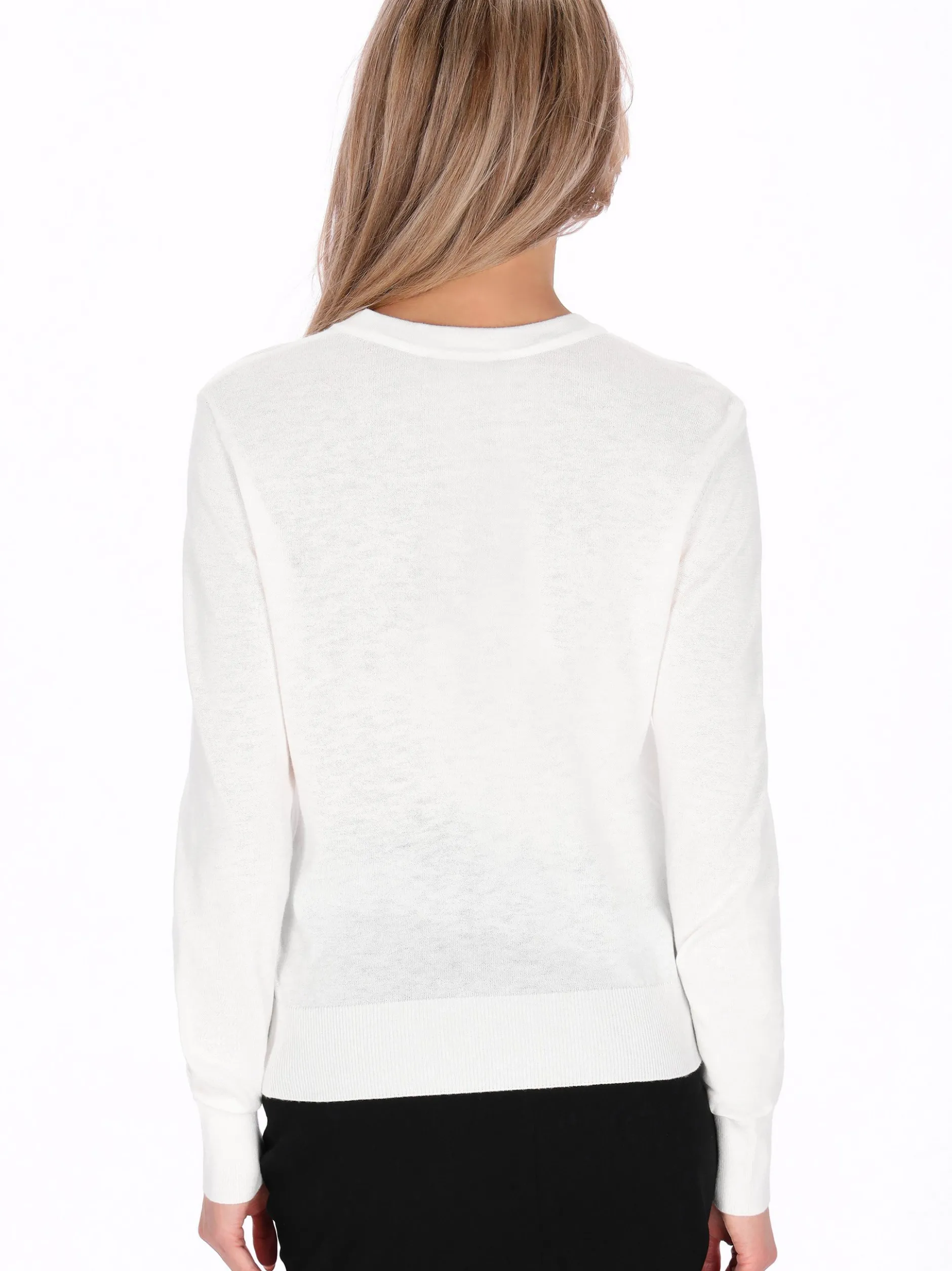 Usha Damen Strickjacke in weiß - Ausschnitt: Rundhals