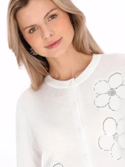 Usha Damen Strickjacke in weiß - Ausschnitt: Rundhals