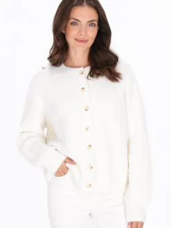 Usha Damen Strickjacke in weiß - Ausschnitt: Rundhals