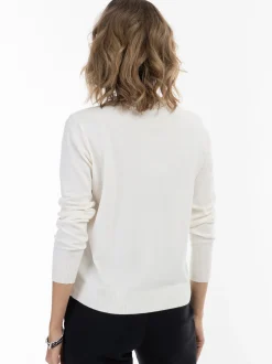 Usha Damen Strickjacke in weiß - Ausschnitt: Rundhals