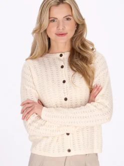 Usha Damen Strickjacke in weiß - Ausschnitt: Rundhals