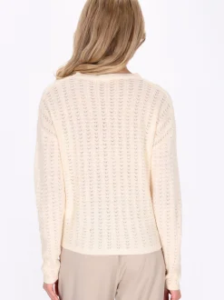 Usha Damen Strickjacke in weiß - Ausschnitt: Rundhals