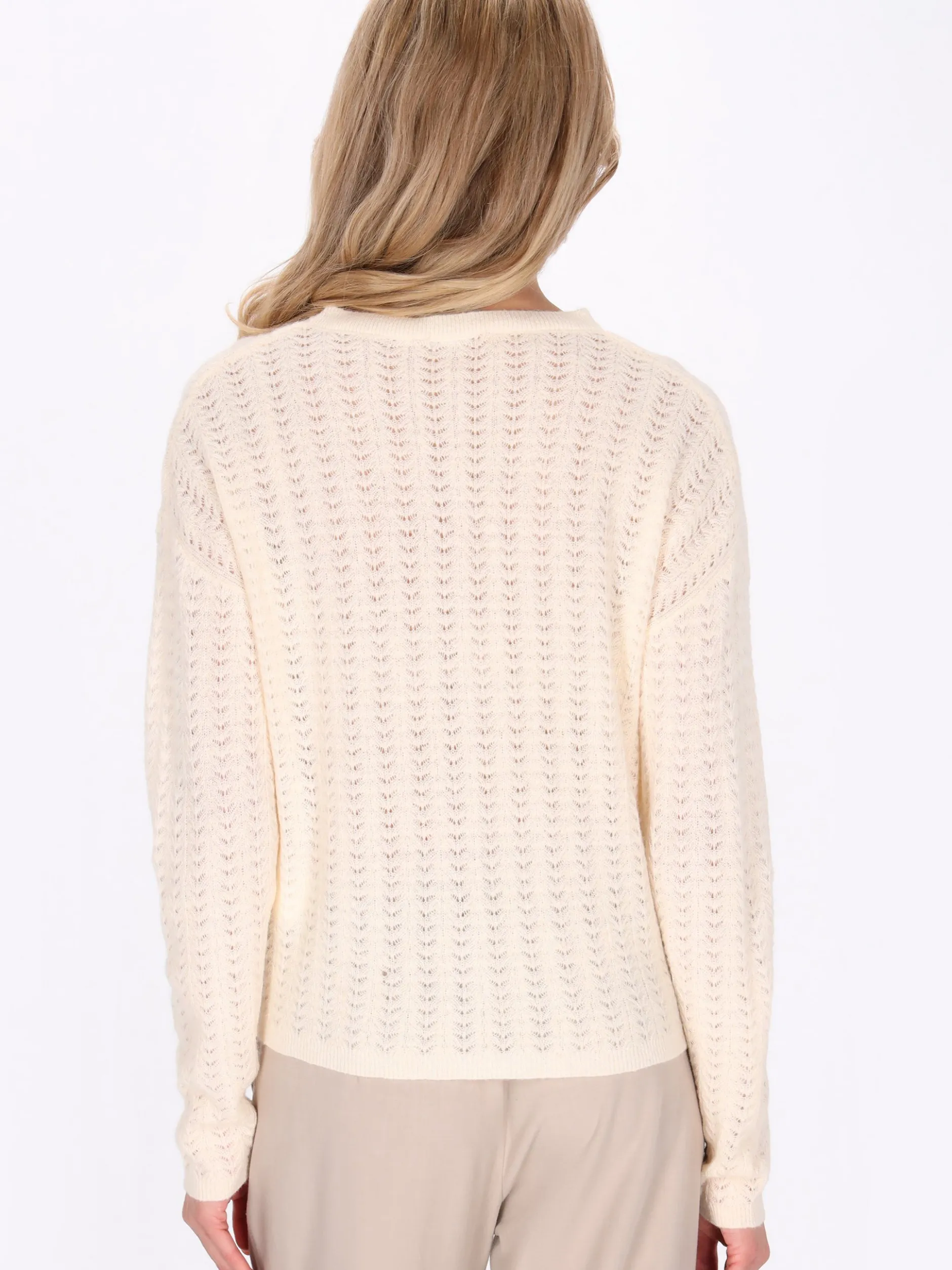Usha Damen Strickjacke in weiß - Ausschnitt: Rundhals