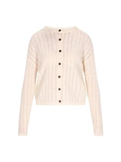 Usha Damen Strickjacke in weiß - Ausschnitt: Rundhals