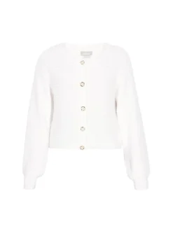 Usha Damen Strickjacke in weiß - Ausschnitt: Rundhals