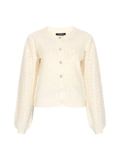 Usha Damen Strickjacke in weiß - Ausschnitt: Rundhals