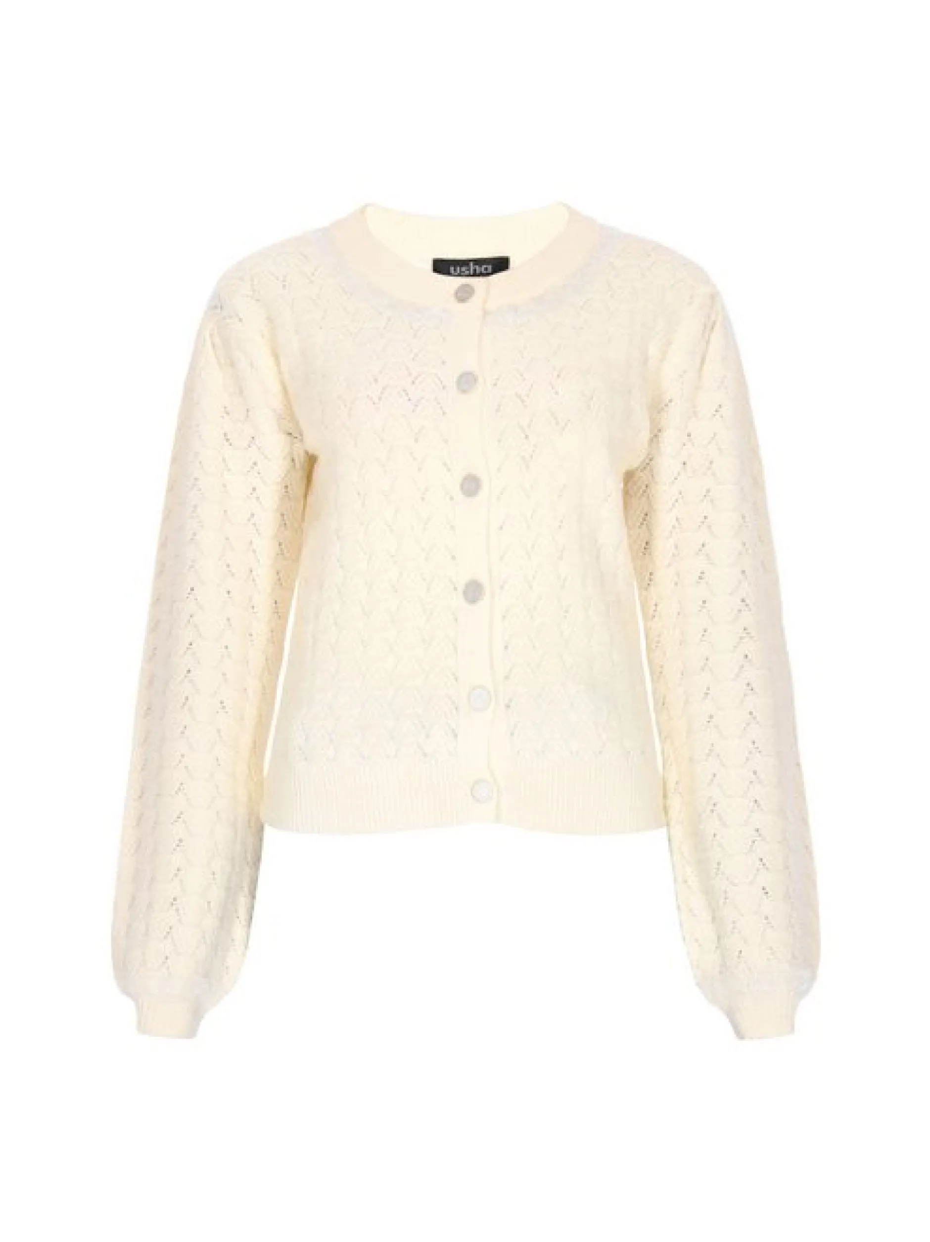 Usha Damen Strickjacke in weiß - Ausschnitt: Rundhals