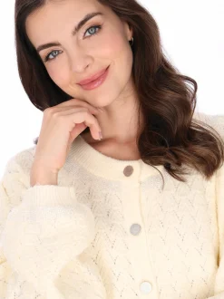 Usha Damen Strickjacke in weiß - Ausschnitt: Rundhals