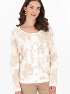 Usha Damen Strickjacke in weiß - Ausschnitt: Rundhals