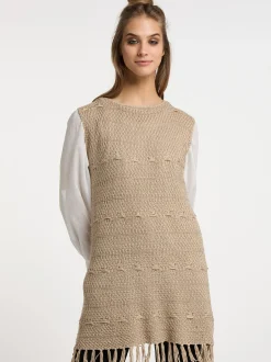 Usha Damen Strickkleid in beige - Ausschnitt: Rundhals