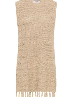 Usha Damen Strickkleid in beige - Ausschnitt: Rundhals