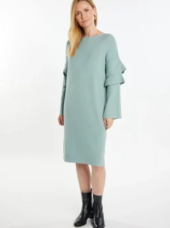 Usha Damen Strickkleid in grün - Ausschnitt: Rundhals