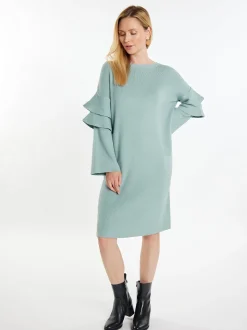 Usha Damen Strickkleid in grün - Ausschnitt: Rundhals