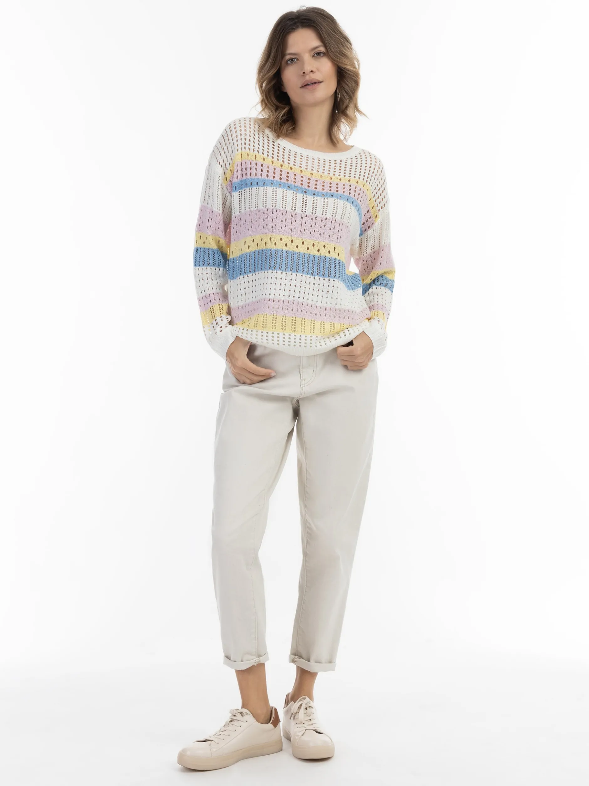 Usha Damen Strickpullover in rosa - Ausschnitt: Rundhals