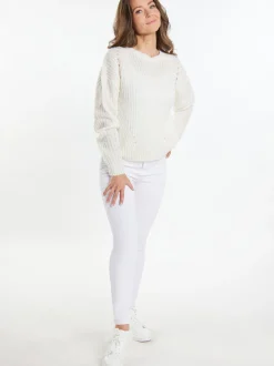 Usha Damen Strickpullover in ecru - Ausschnitt: Rundhals