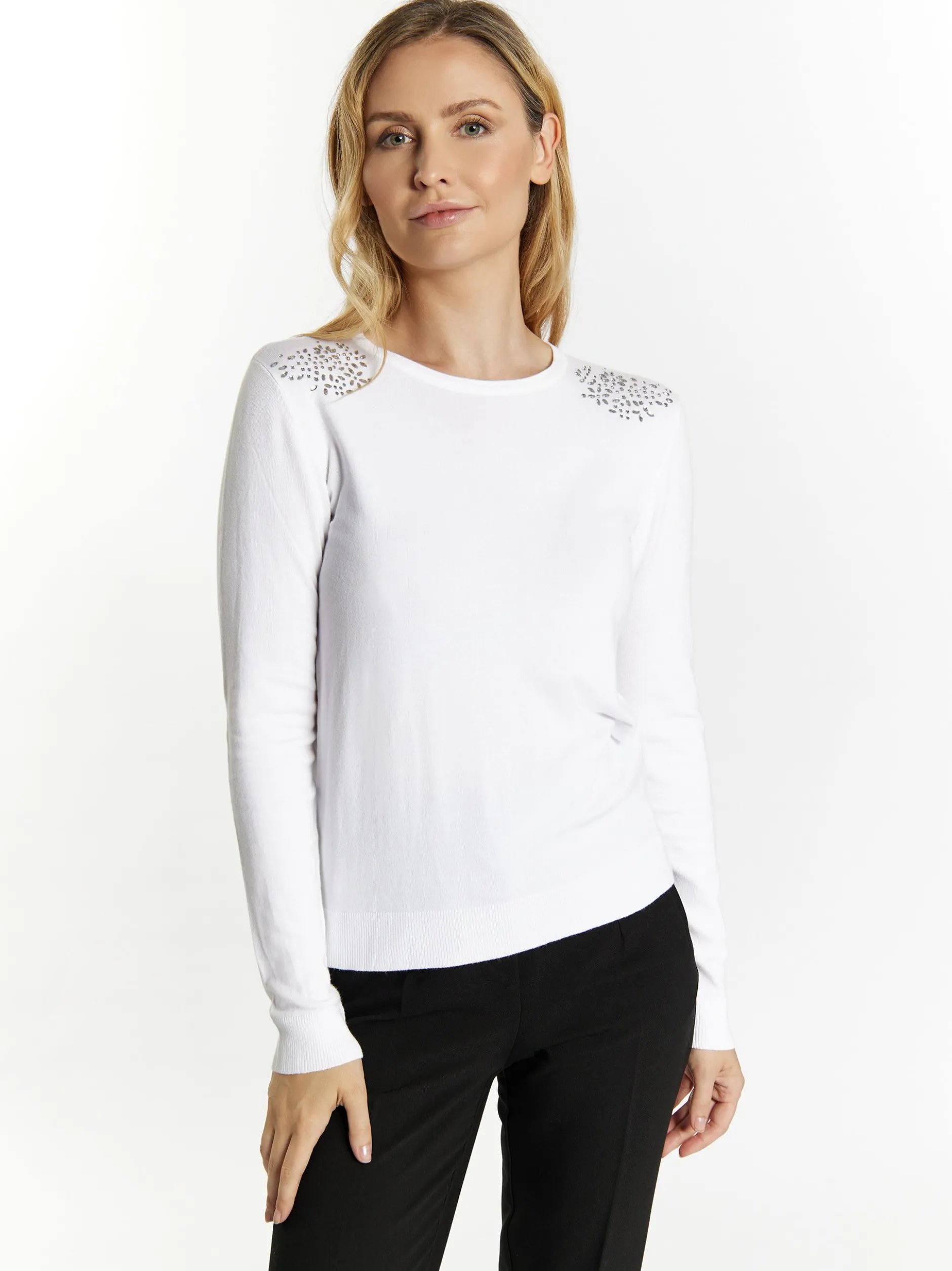 Usha Damen Strickpullover in ecru - Ausschnitt: Rundhals