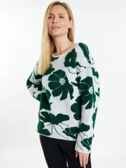 Usha Damen Strickpullover in grün - Ausschnitt: Rundhals