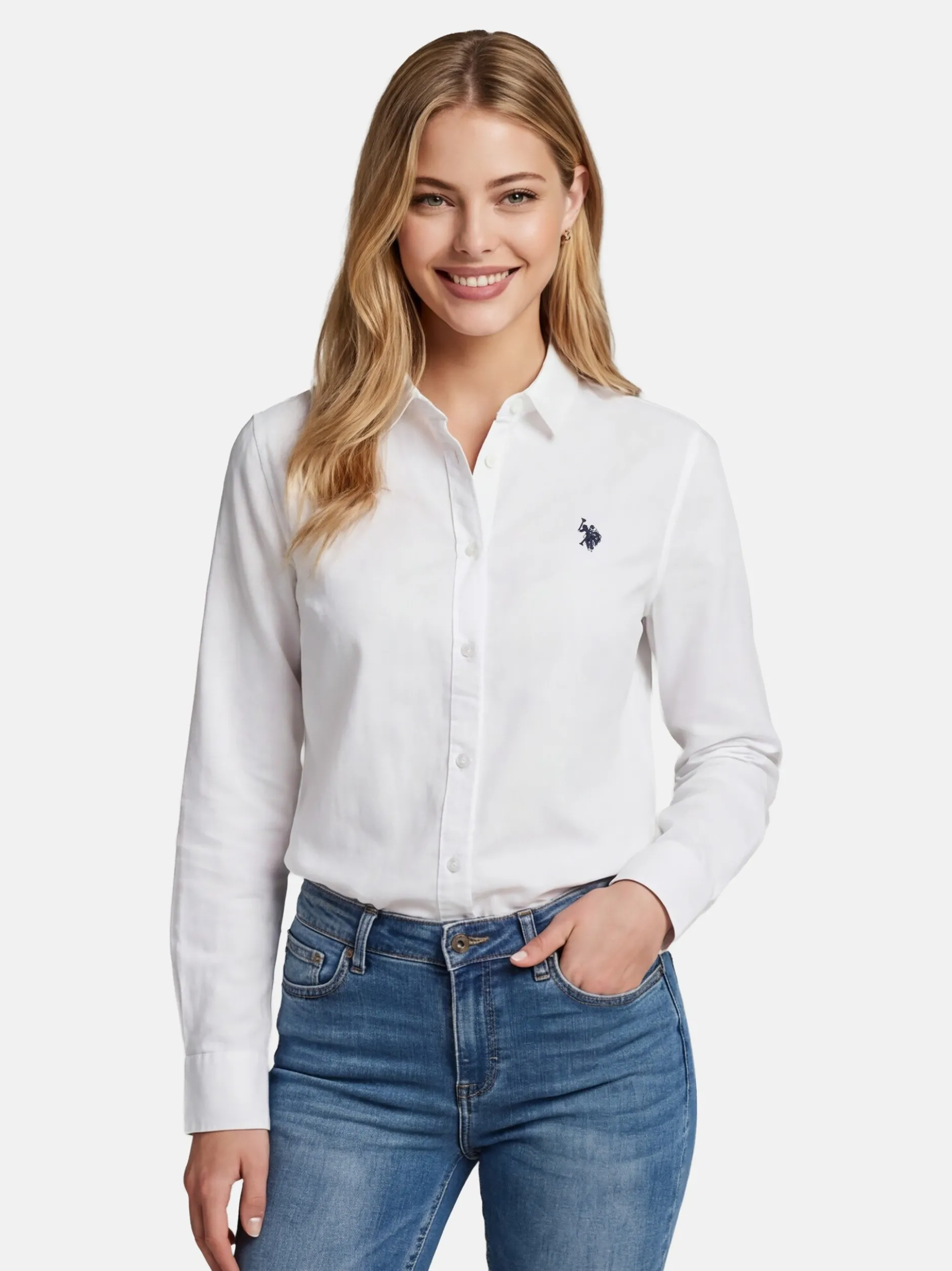 U.S. Polo Assn. Damen Hemdbluse - USBellaa in weiß