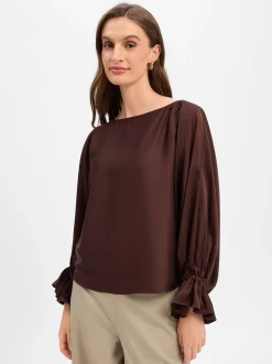 V by Vera Mont Damen Bluse in schoko - Ärmel: langarm