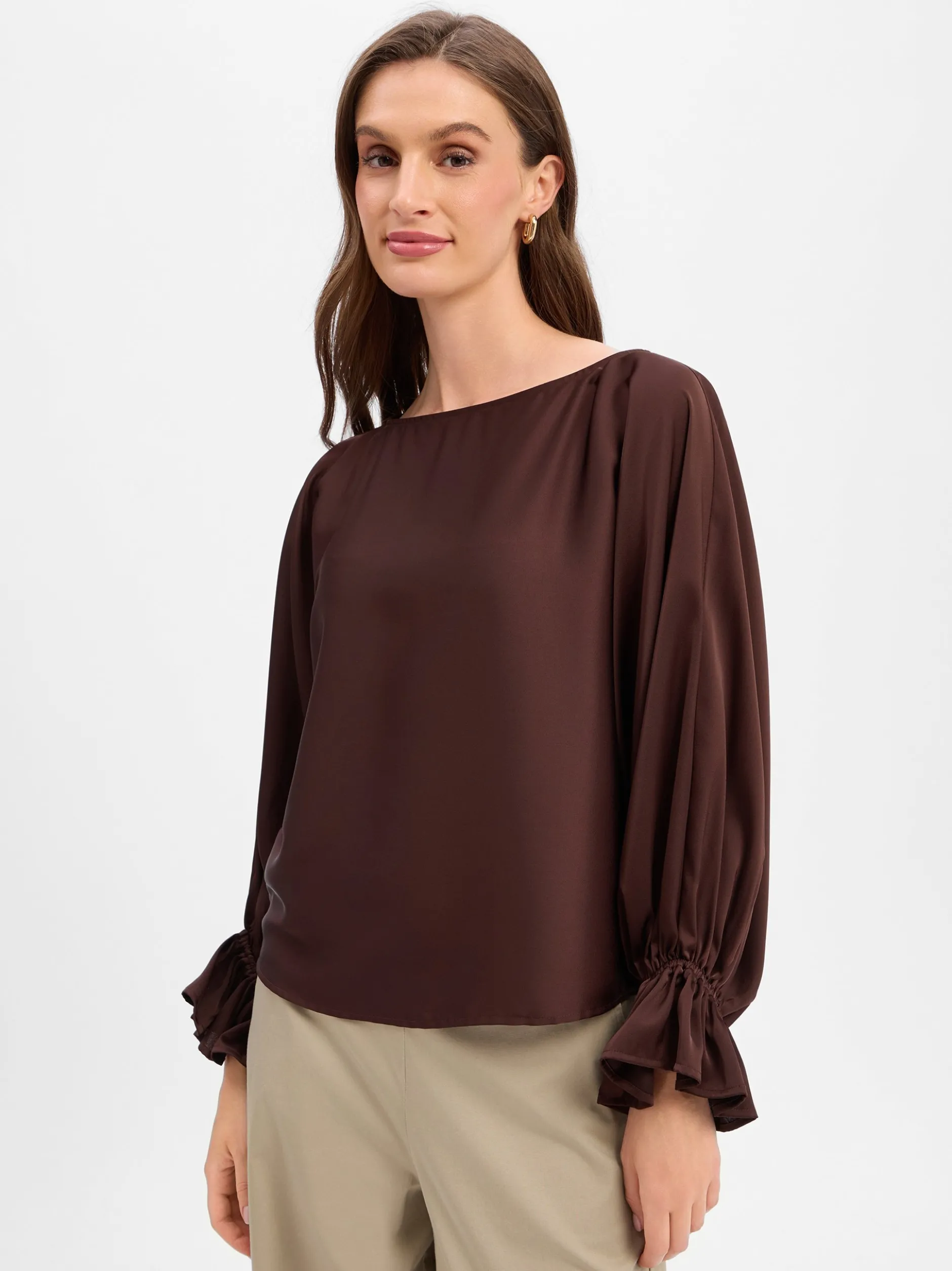 V by Vera Mont Damen Bluse in schoko - Ärmel: langarm