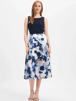 Vera Mont Damen Abendkleid in marine ecru - Länge: lang