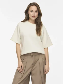 Vila Damen Kurzarm-Sweatshirt - VIreflect Crew in ecru