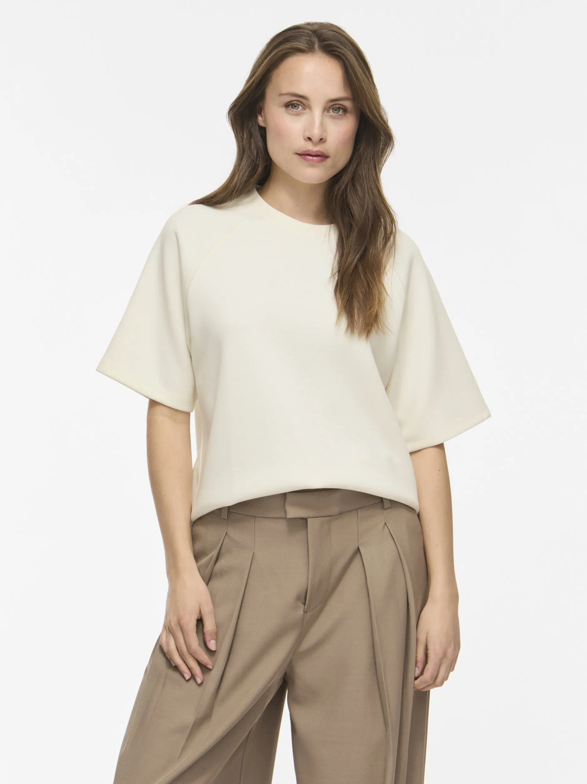 Vila Damen Kurzarm-Sweatshirt - VIreflect Crew in ecru