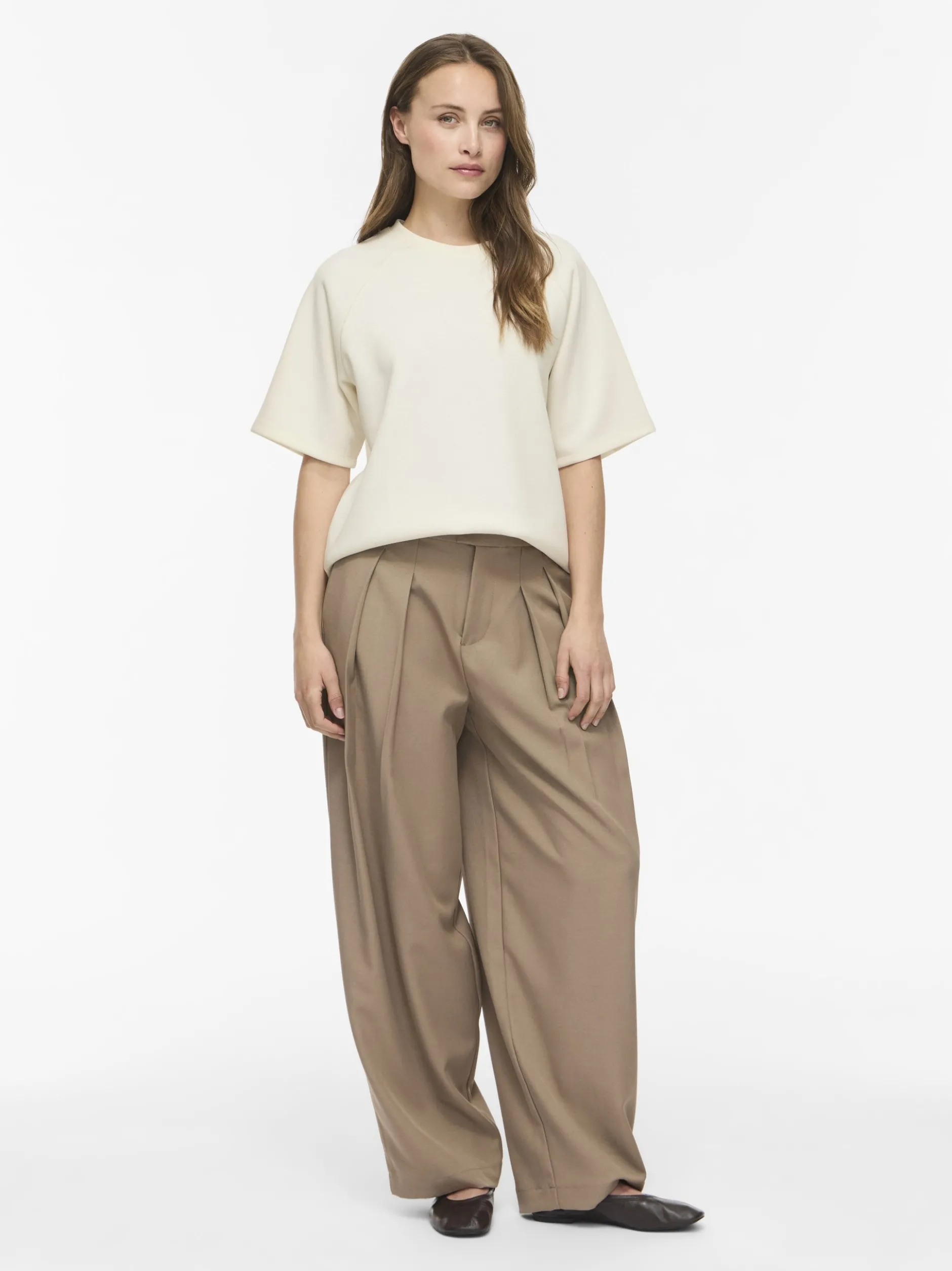 Vila Damen Kurzarm-Sweatshirt - VIreflect Crew in ecru