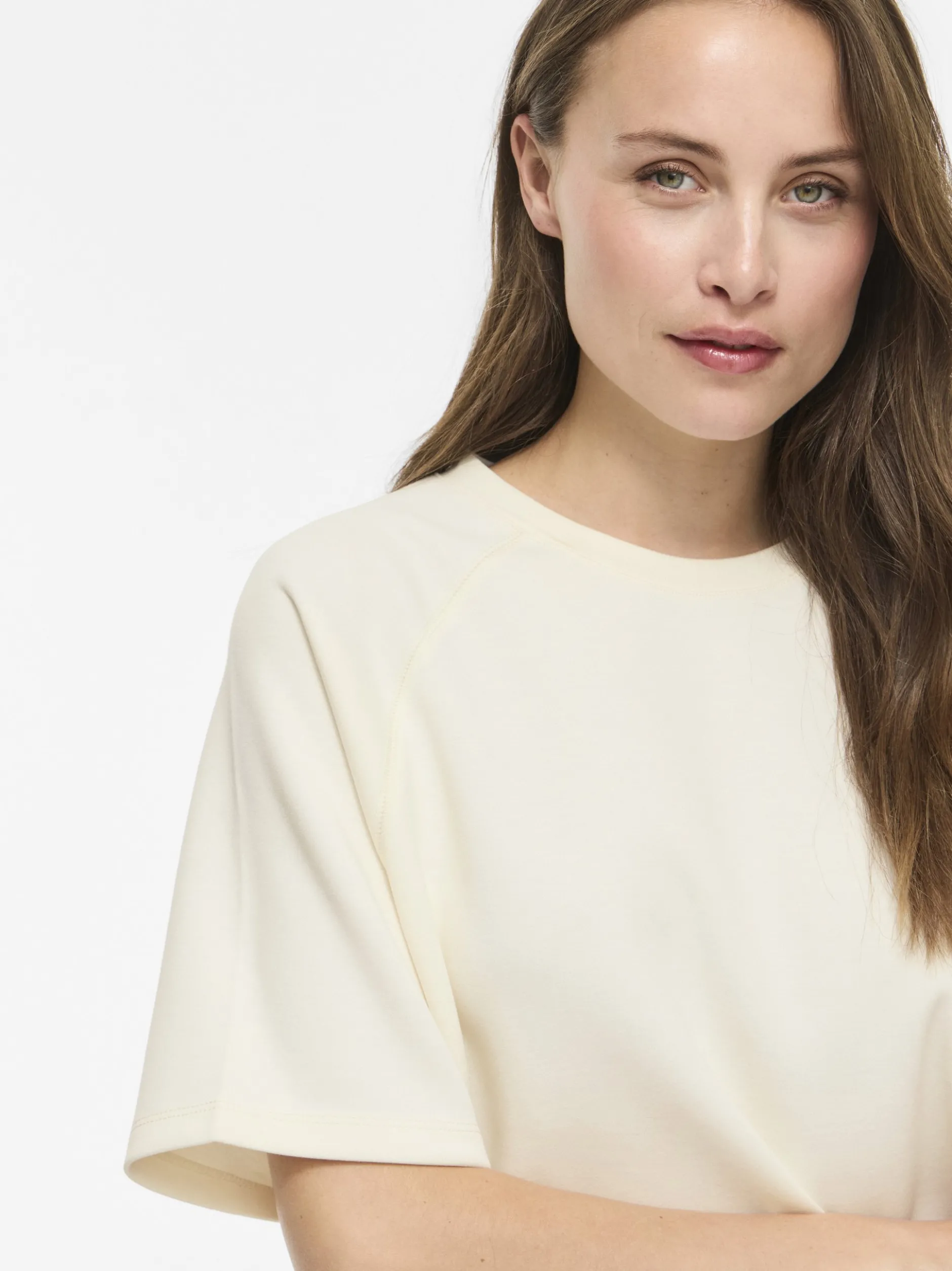 Vila Damen Kurzarm-Sweatshirt - VIreflect Crew in ecru