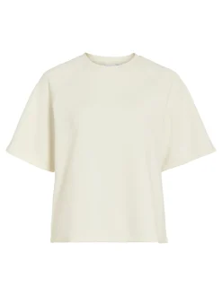 Vila Damen Kurzarm-Sweatshirt - VIreflect Crew in ecru