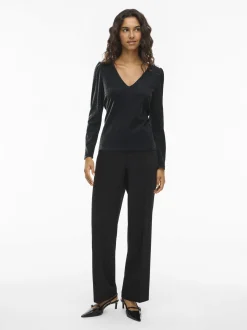 Vila Damen Langarmshirt - VIElainas in anthrazit silber