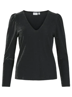 Vila Damen Langarmshirt - VIElainas in anthrazit silber