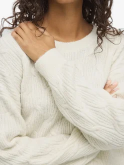 Vila Damen Pullover - VILAssia in ecru - Ärmel: langarm