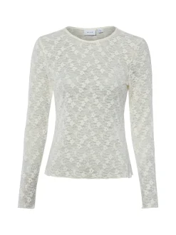 Vila Damen Spitzen-Langarmshirt - VIFay in ecru