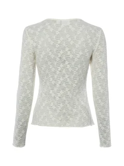 Vila Damen Spitzen-Langarmshirt - VIFay in ecru