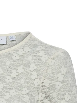 Vila Damen Spitzen-Langarmshirt - VIFay in ecru
