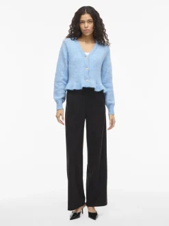 Vila Damen Strickjacke mit Wolle - VIDoris in hellblau