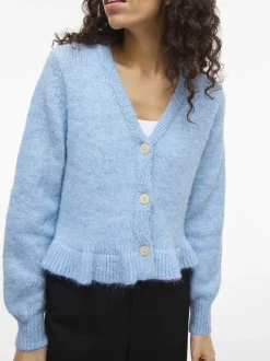 Vila Damen Strickjacke mit Wolle - VIDoris in hellblau