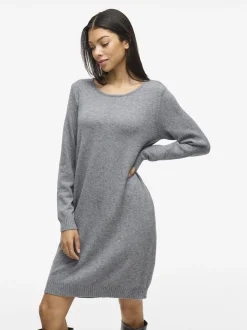 Vila Damen Strickkleid - VIRil in hellgrau - Länge: kurz