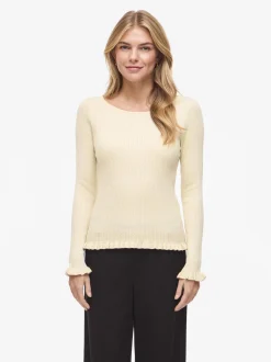 Vila Damen Strickshirt - Belia in beige - Ärmel: langarm