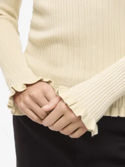 Vila Damen Strickshirt - Belia in beige - Ärmel: langarm